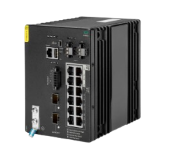 Picture of HPE Aruba Networking 4100i 12-port 1GbE  (8-port Class 4 PoE and 4-port Class 6 PoE) 2-port SFP+ DIN Mount Switch JL817A